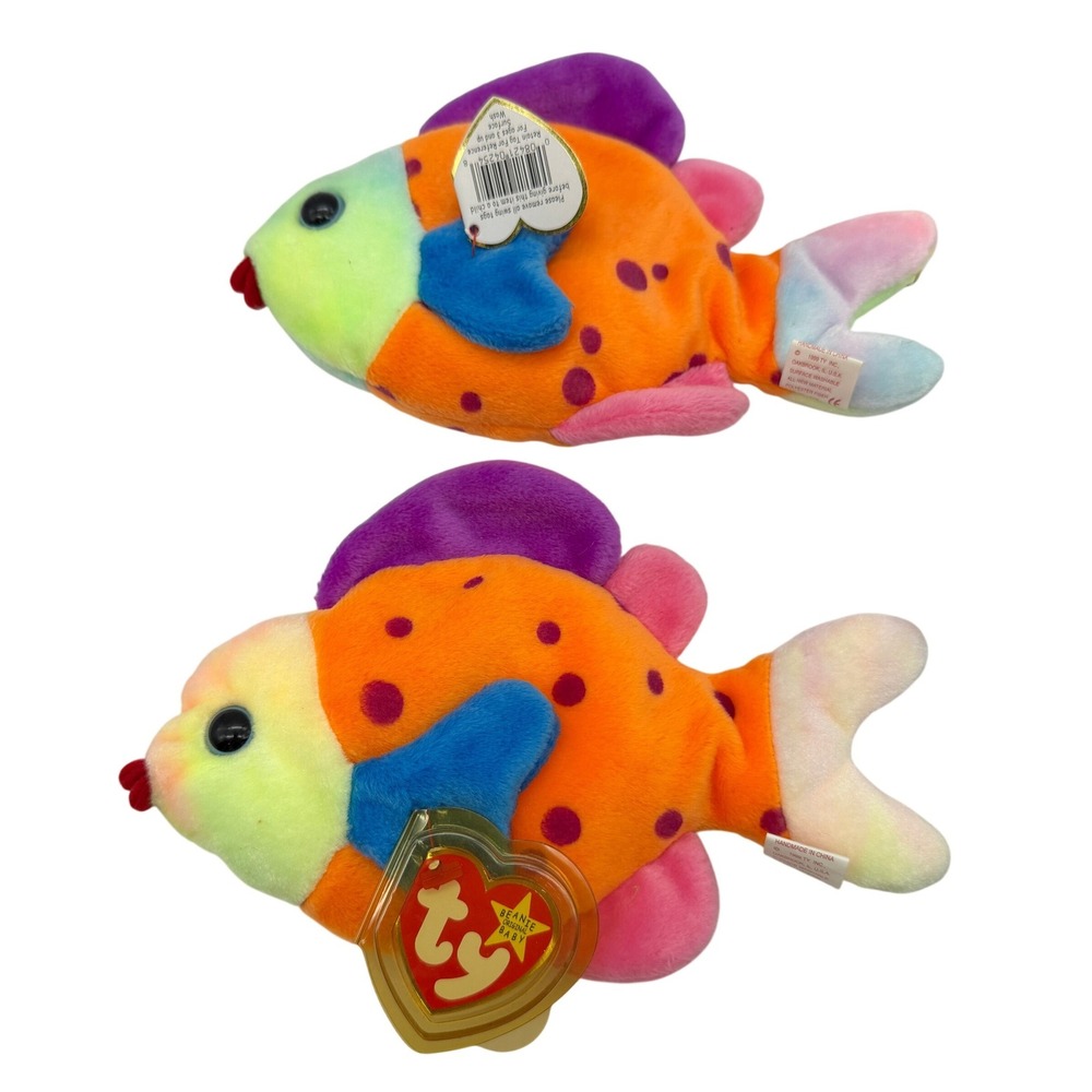 Ty Beanie Babies Lips the Fish Plush Lot of 2 Vintage 1999 Orange Tropical Fish